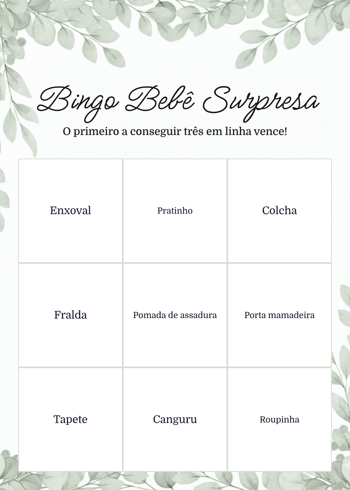 Exemplo de cartela de bingo 2