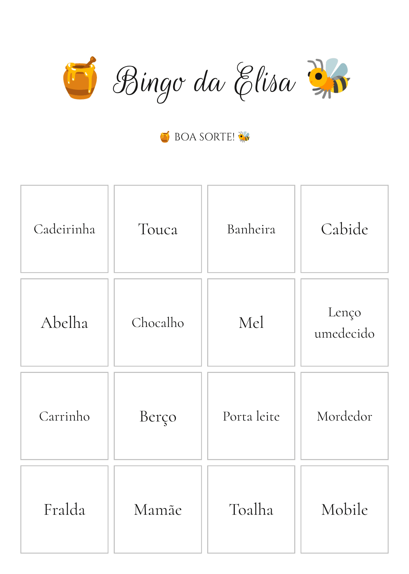 Exemplo de cartela de bingo 1